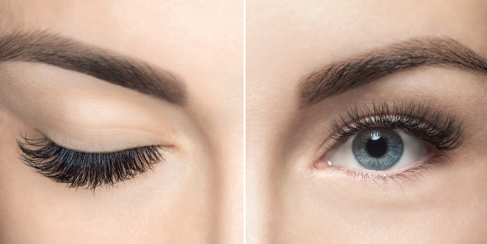 Close-up of women's eyes, one eye open and one eye closed (model)